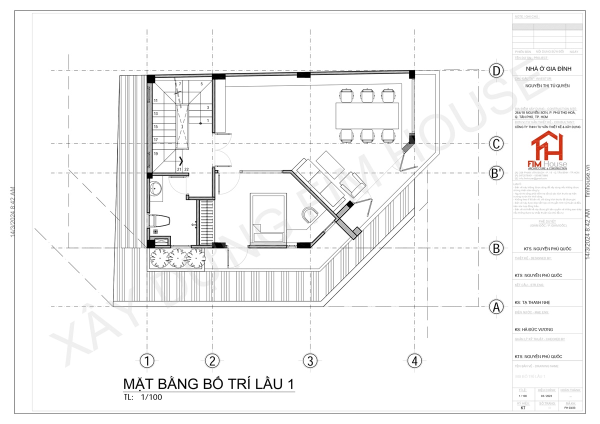 bản vẽ mặt bằng lầu 1 nhà 2 mặt tiền