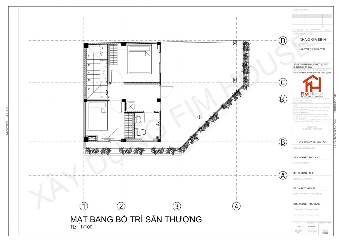 Bản vẽ mặt bằng sân thượng nhà 2 mặt tiền
