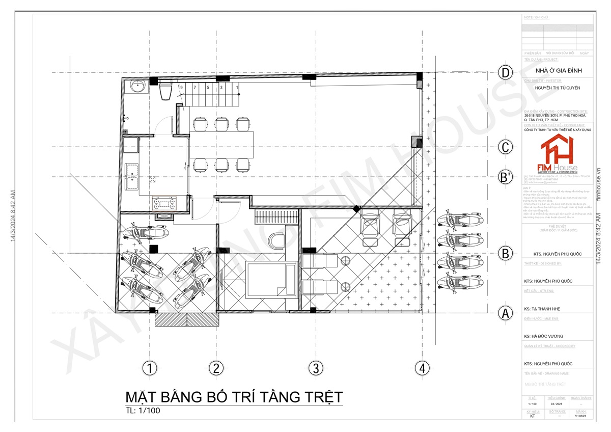 bản vẽ mặt bằng tầng trệt nhà 2 mặt tiền