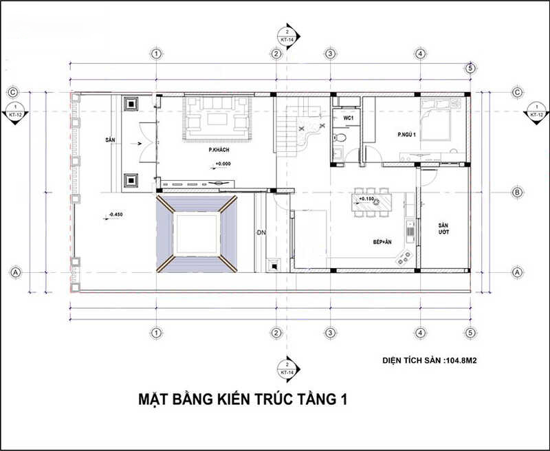 mặt bằng tầng 1 mẫu nhà 2 tầng chữ l 100m2