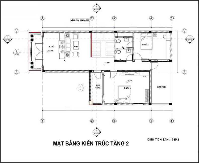 mặt bằng tầng 2 mẫu nhà 2 tầng chữ l 100m2