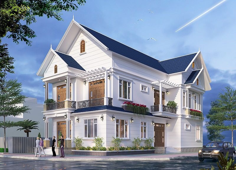 mẫu nhà chữ l 2 tầng mái thái