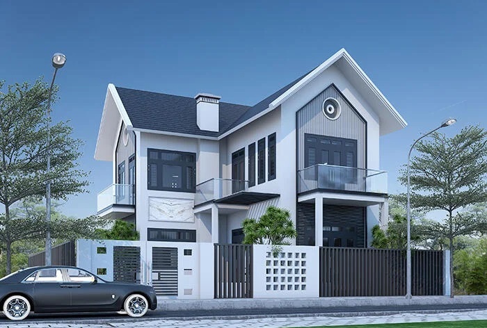 mẫu nhà chữ l 2 tầng mái thái