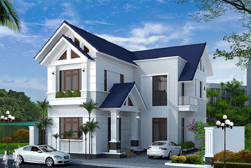 mẫu nhà chữ l 2 tầng mái thái