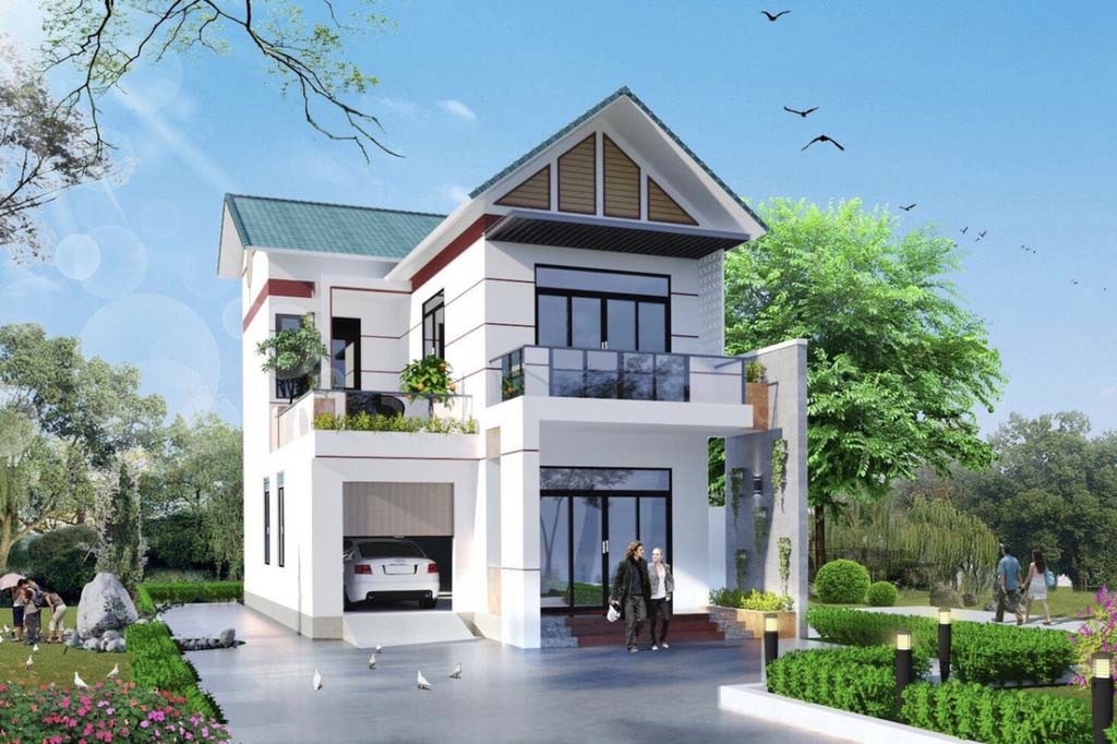 mẫu nhà chữ l 2 tầng mái thái