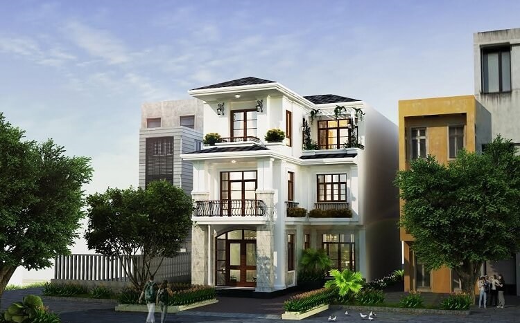 mẫu nhà chữ l 2 tầng tân cổ điển