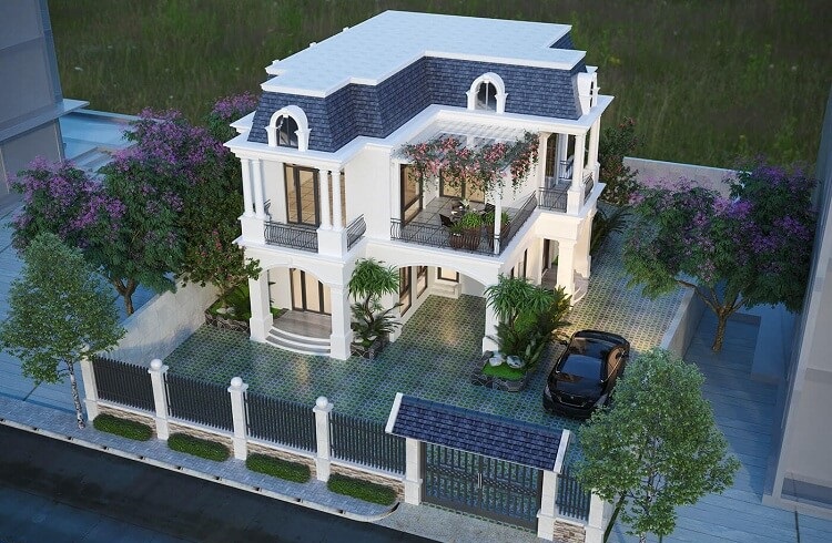 mẫu nhà chữ l 2 tầng tân cổ điển