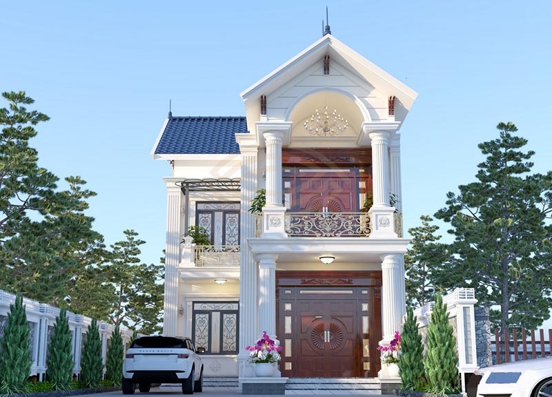 mẫu nhà chữ l 2 tầng tân cổ điển