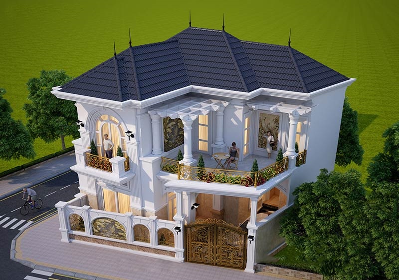 mẫu nhà chữ l 2 tầng tân cổ điển