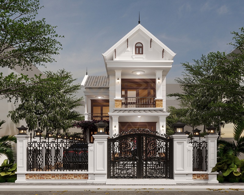 mẫu nhà chữ l 2 tầng tân cổ điển