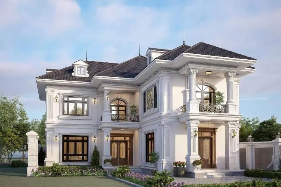 mẫu nhà chữ l 2 tầng tân cổ điển