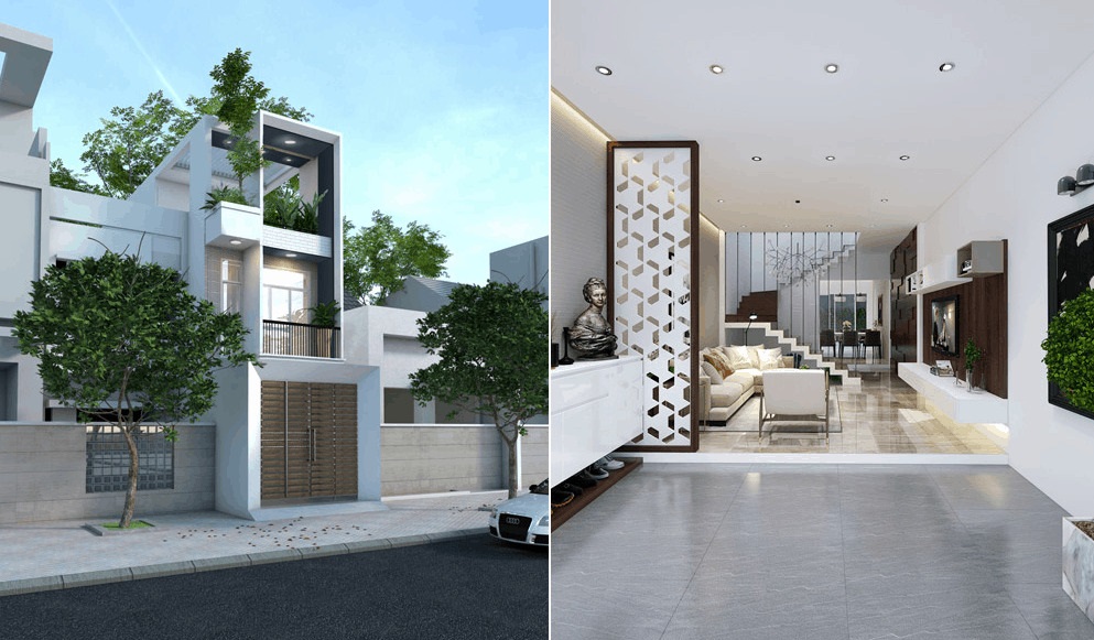 Mẫu thiết kế nhà 2 tầng có giếng trời