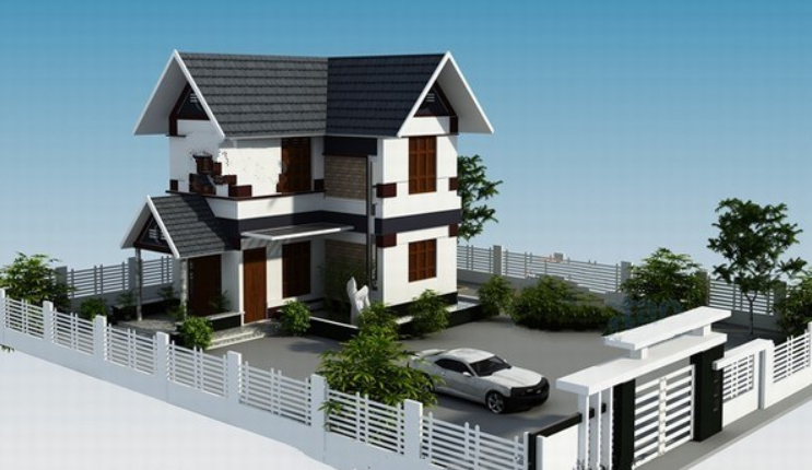 mẫu thiết kế nhà 2 tầng chữ l