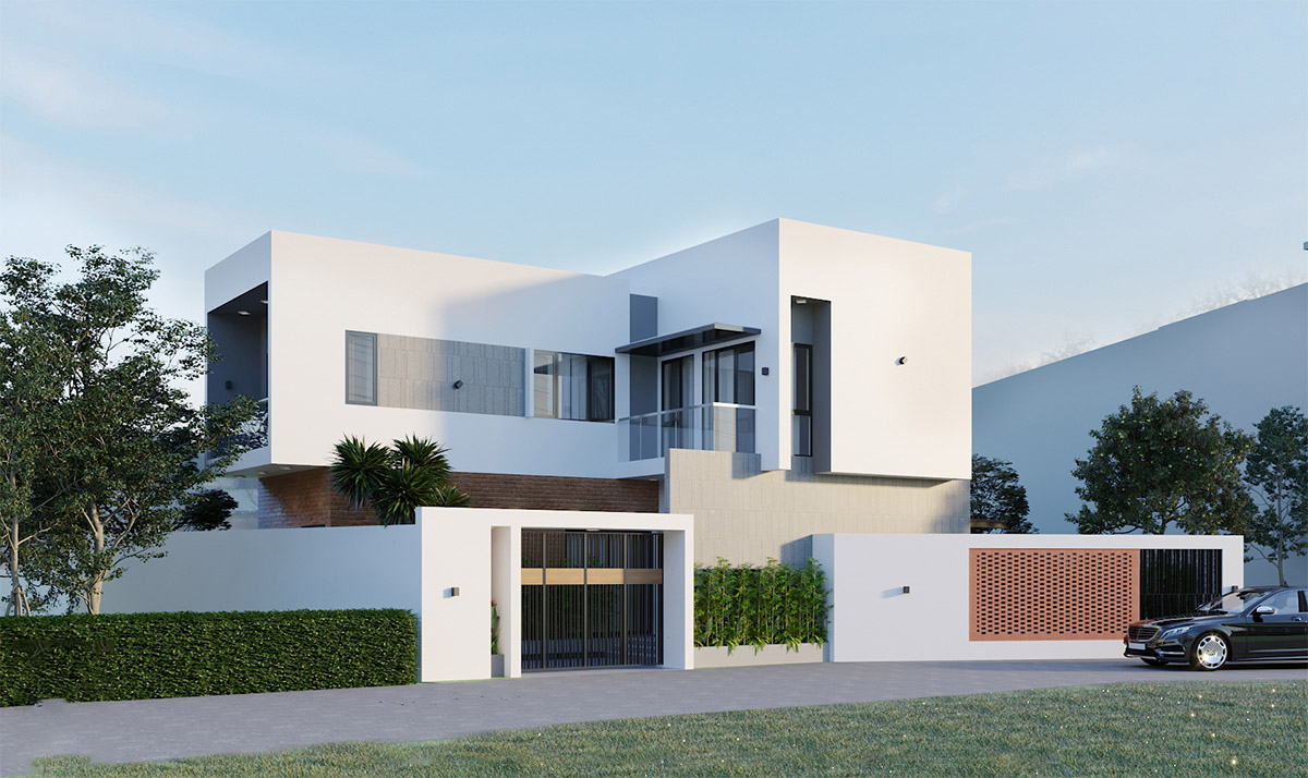 mẫu thiết kế nhà 2 tầng chữ l