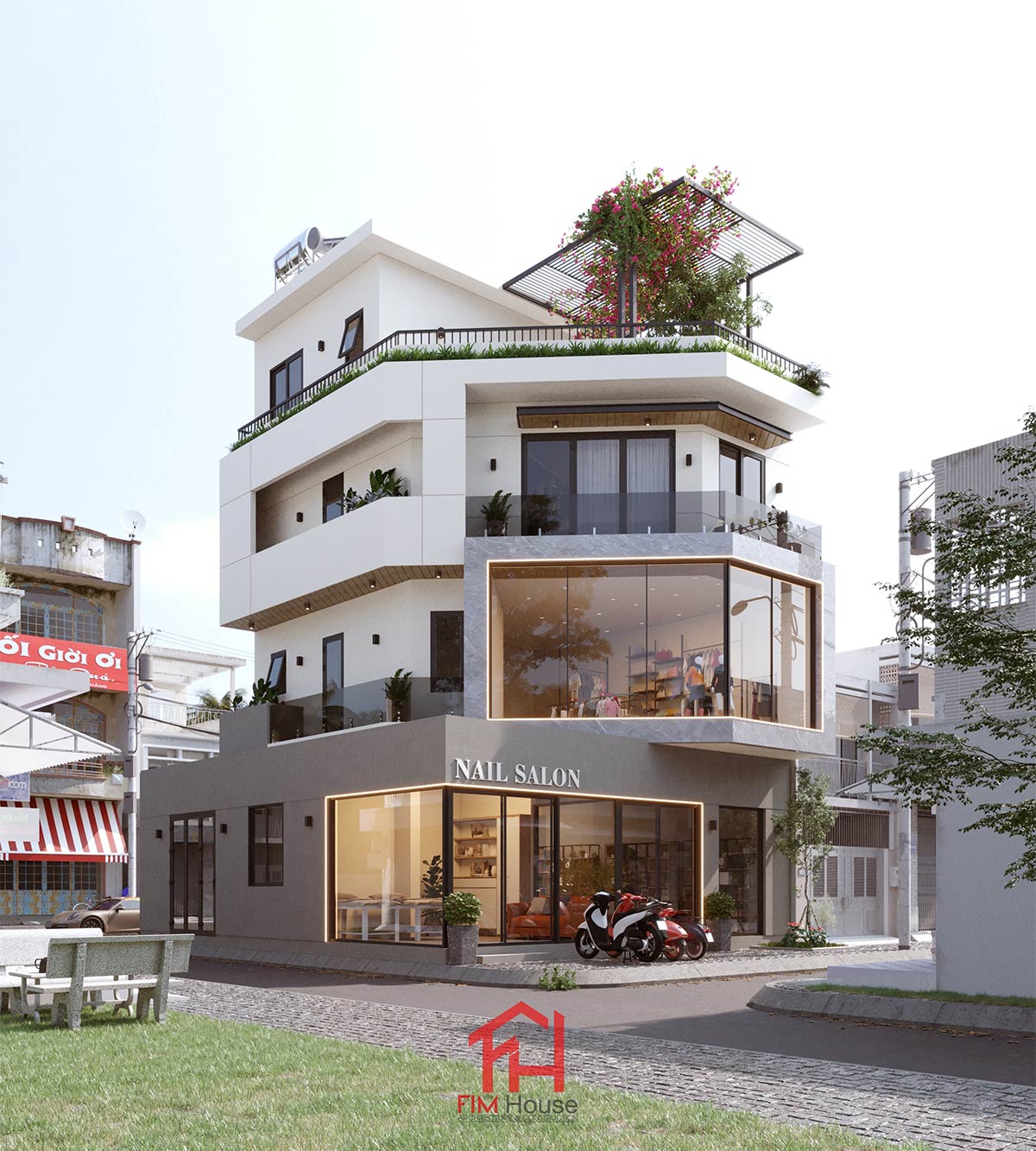 mẫu thiết kế nhà phố 2 mặt tiền