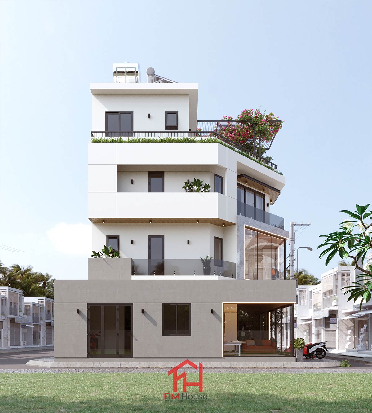 mẫu thiết kế nhà phố 2 mặt tiền