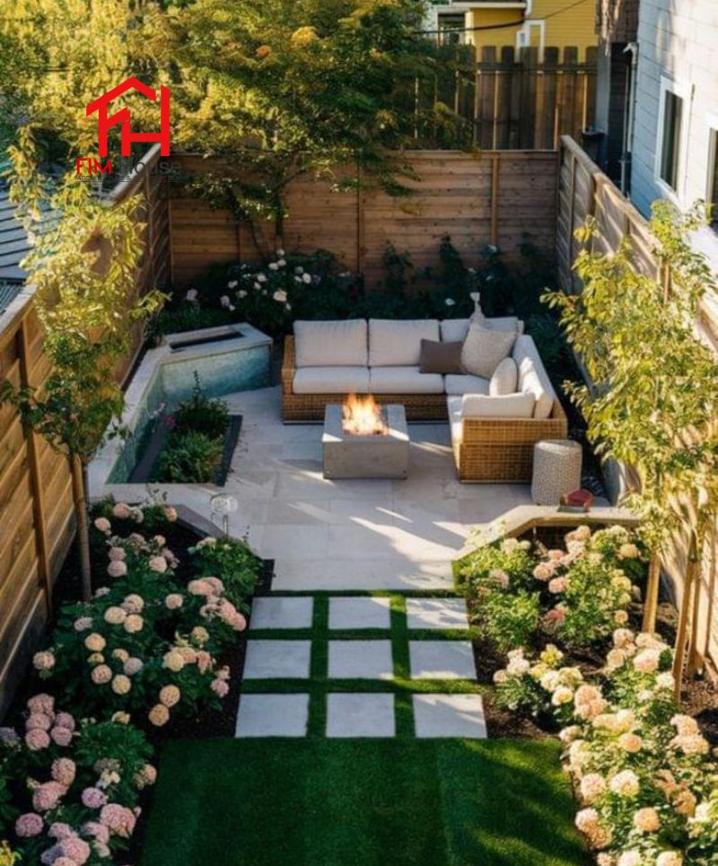 sân vườn có khu vực nghĩ ngơi ngoài trời