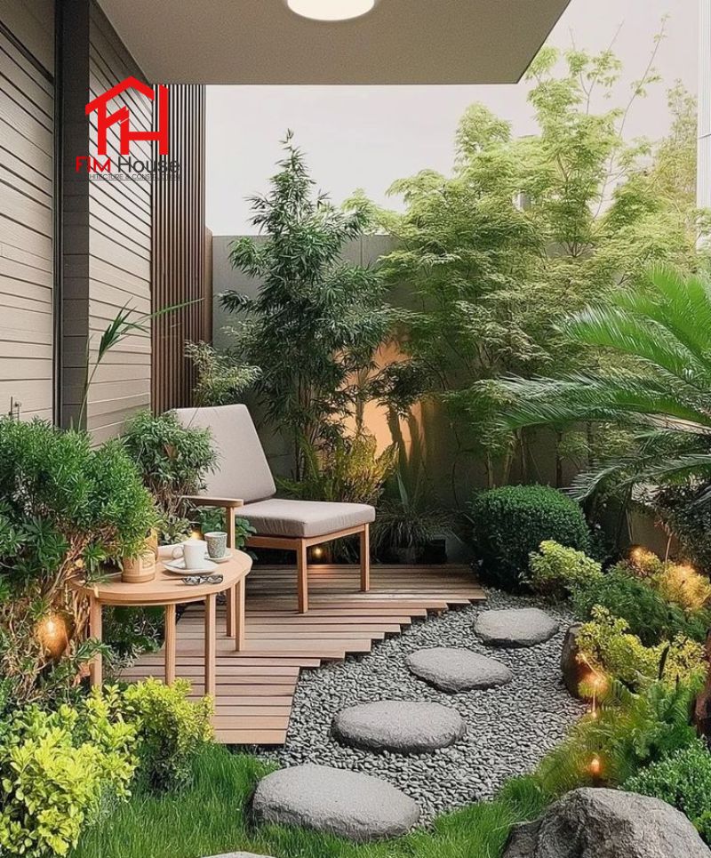 sân vườn có khu vực nghĩ ngơi ngoài trời