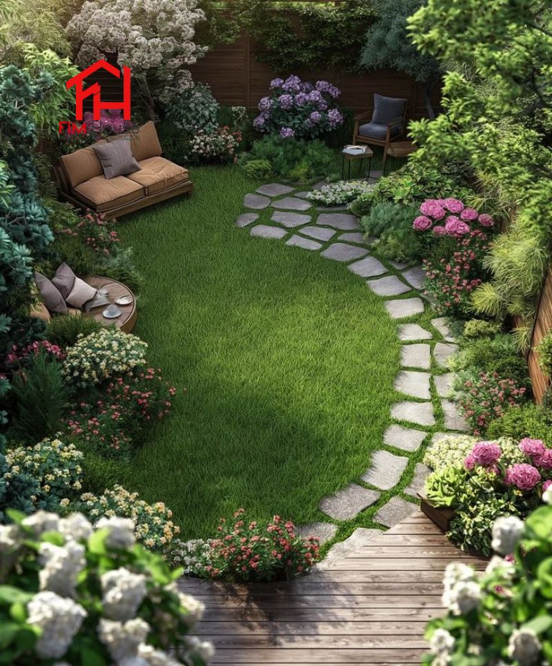 thiết kế sân vườn lối đi lát đá tự nhiên