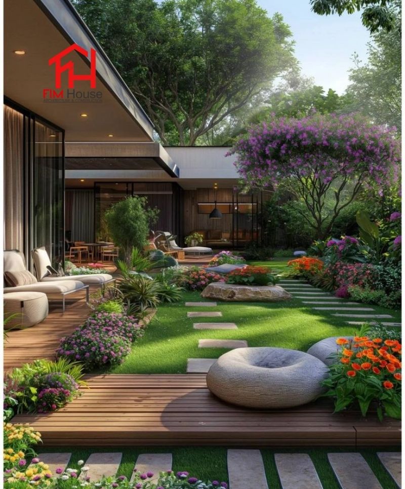 sân vườn sử dụng vật liệu phù hợp 