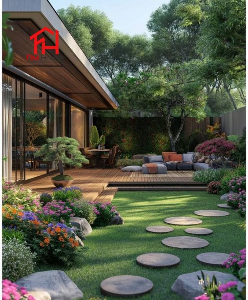 sân vườn sử dụng vật liệu phù hợp