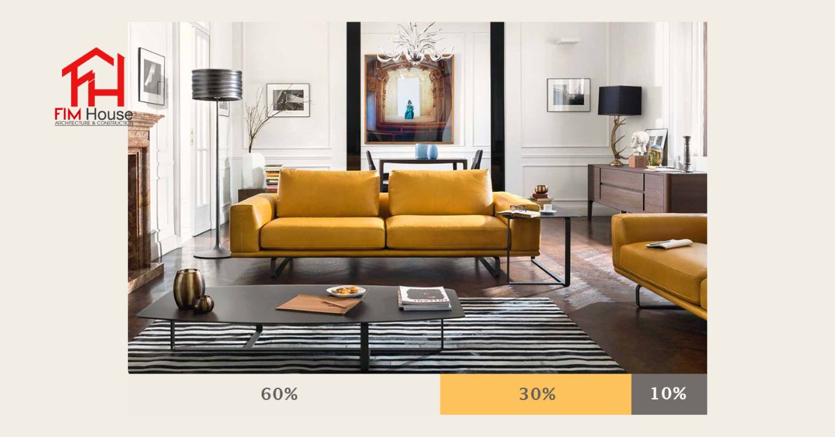 phối màu nội thất tỉ lệ vàng