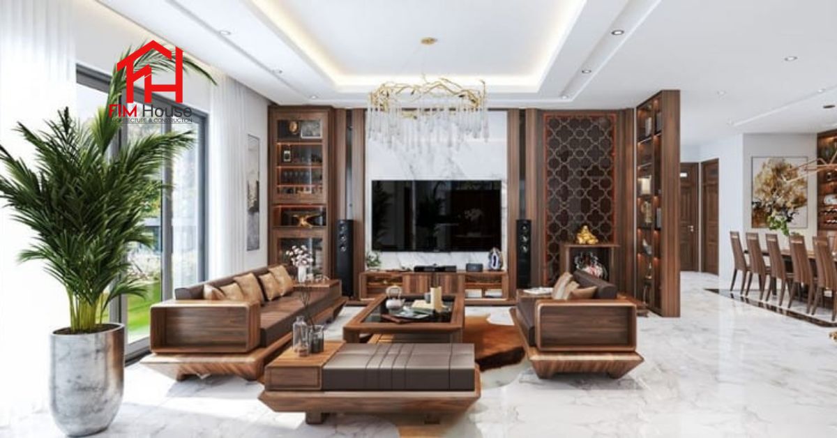 nội thất phòng khách gỗ óc chó