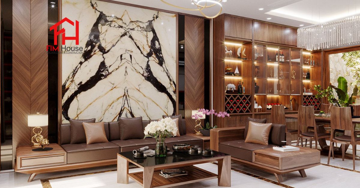 nội thất phòng khách gỗ óc chó