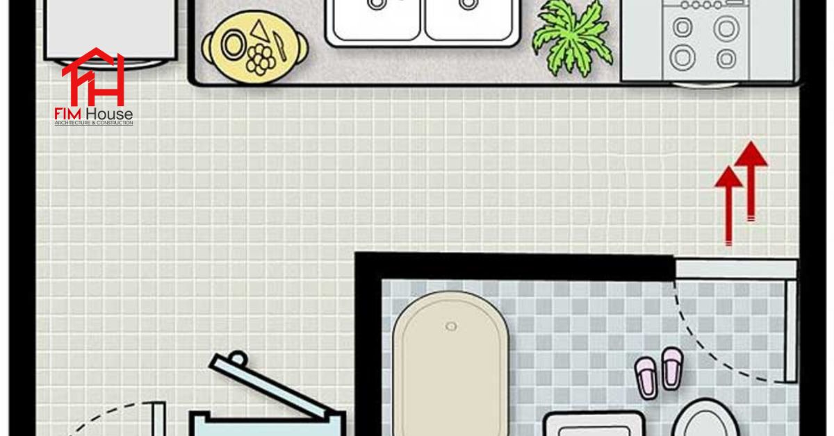 Bếp đặt đối diện cửa chính hoặc nhà vệ sinh