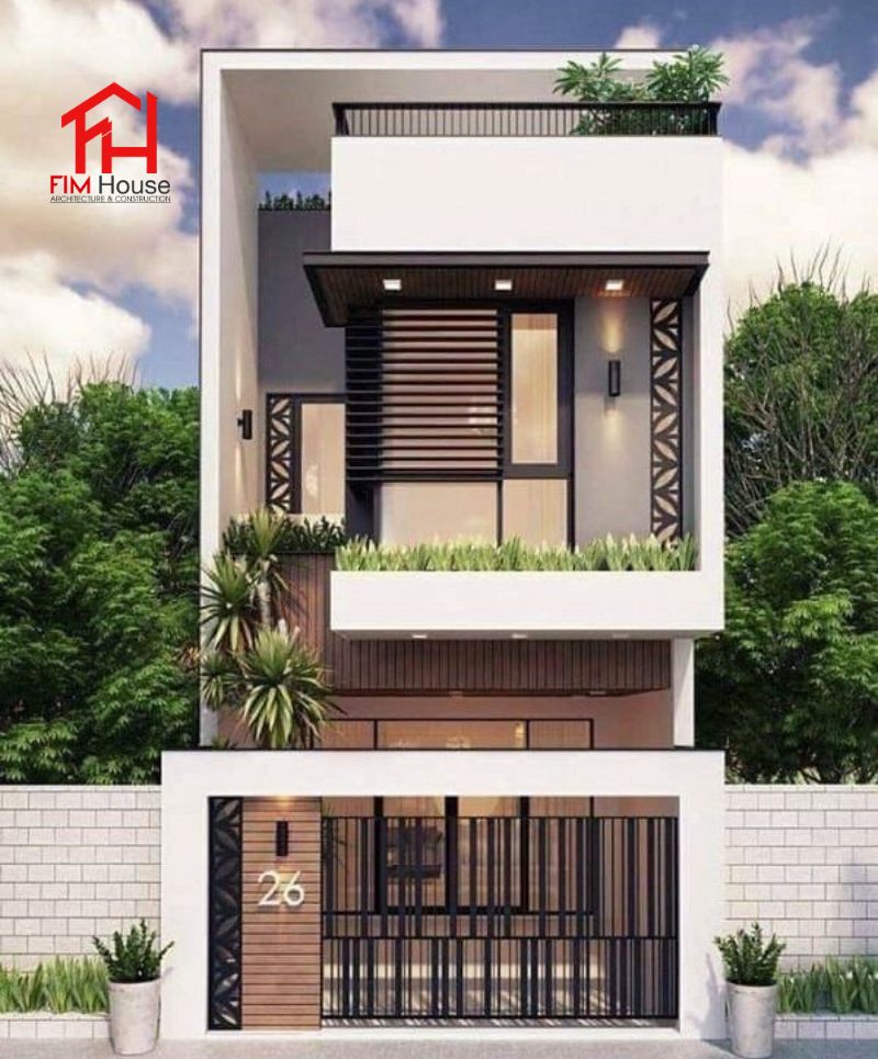 Mẫu nhà 1 trệt 1 lầu phong cách tối giản