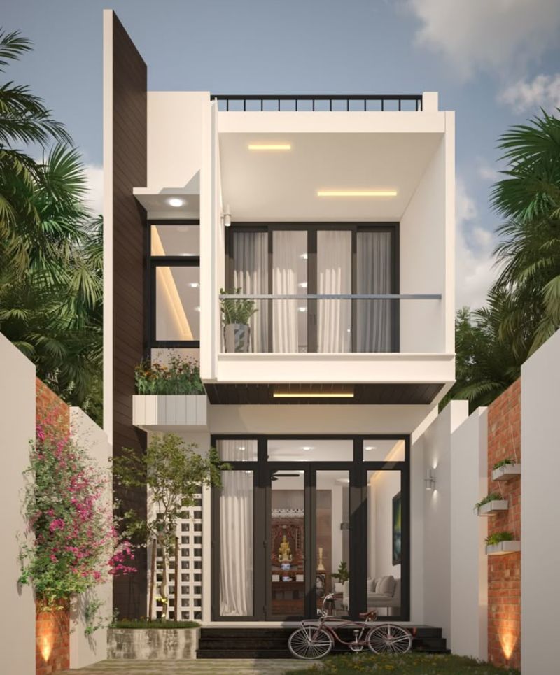 Mẫu nhà 1 trệt 1 lầu phong cách tối giản